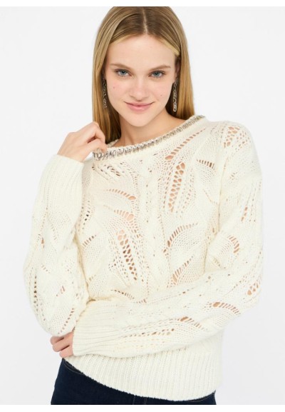 Maglia donna Liu Jo traforata in misto lana con pietre gioiello  | Mar