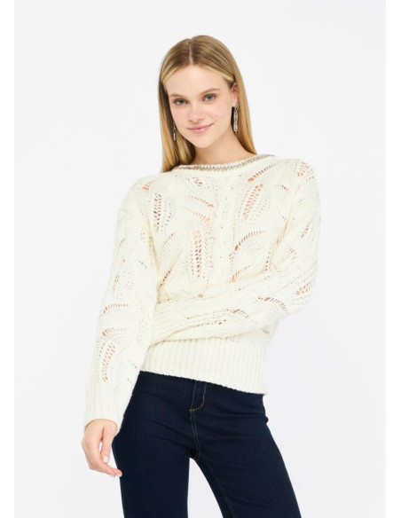 Maglia donna Liu Jo traforata in misto lana con pietre gioiello  | Mar