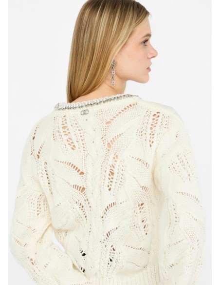 Maglia donna Liu Jo traforata in misto lana con pietre gioiello  | Mar