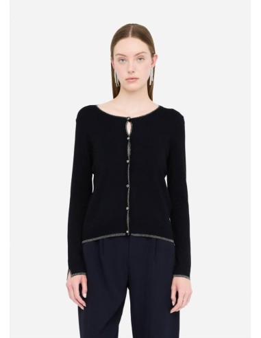 Liu Jo Donna Cardigan Nero in Viscosa con Lurex e Bottoni Gioiello  | 