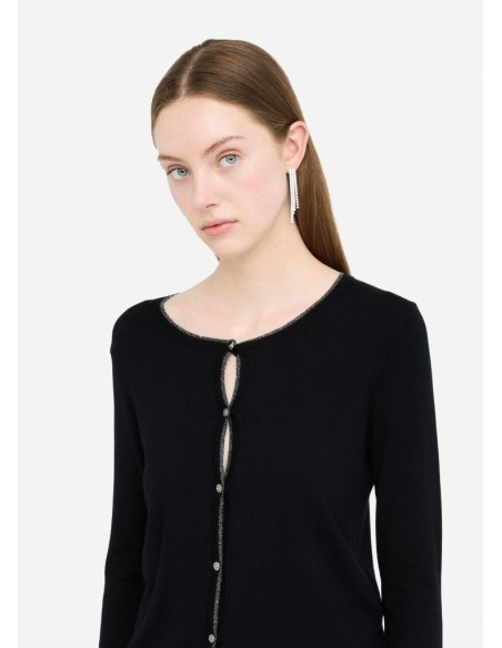 Liu Jo Donna Cardigan Nero in Viscosa con Lurex e Bottoni Gioiello  | 