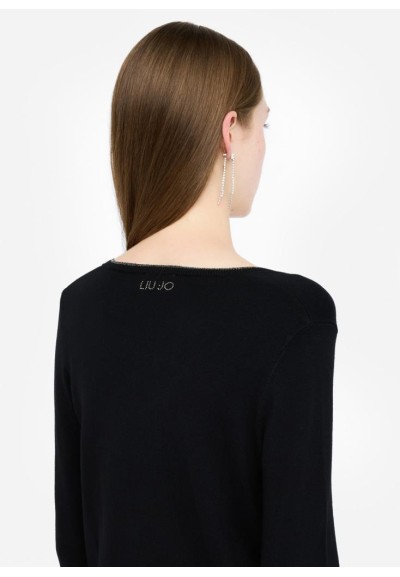 Liu Jo Donna Cardigan Nero in Viscosa con Lurex e Bottoni Gioiello  | 