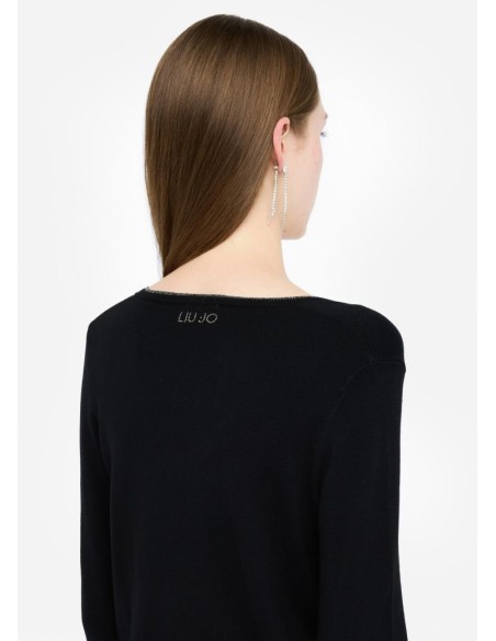 Liu Jo Donna Cardigan Nero in Viscosa con Lurex e Bottoni Gioiello  | 