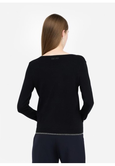 Liu Jo Donna Cardigan Nero in Viscosa con Lurex e Bottoni Gioiello  | 