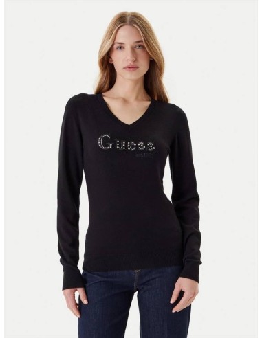 Maglia Guess Donna scollo a V con logo applicato  | Mariadesole.it