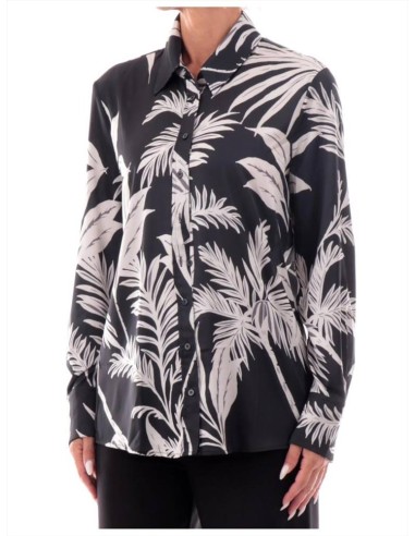 Camicia Guess Donna in raso fantasia nera maniche lunghe  | Mariadesol