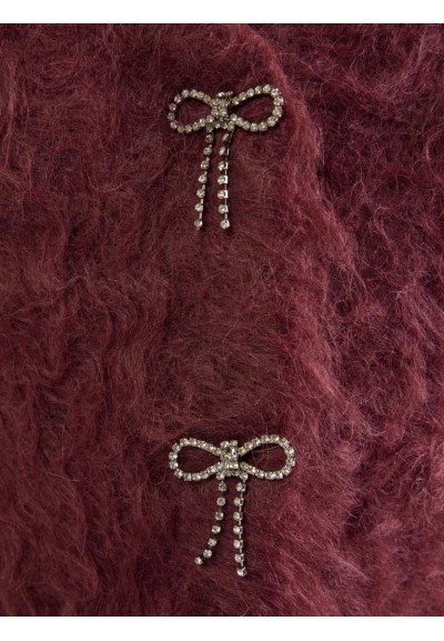 Cardigan Guess Donna bordeaux con fiocchi decorativi  | Mariadesole.it