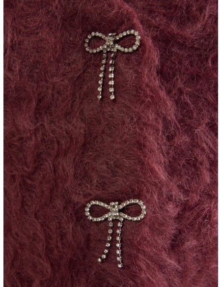 Cardigan Guess Donna bordeaux con fiocchi decorativi  | Mariadesole.it