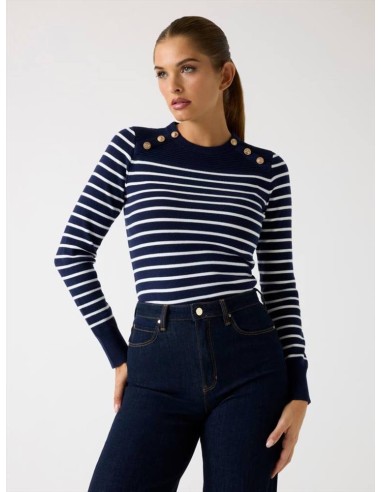 Maglione Guess Donna a righe in misto lana con bottoni sulle spalle  |