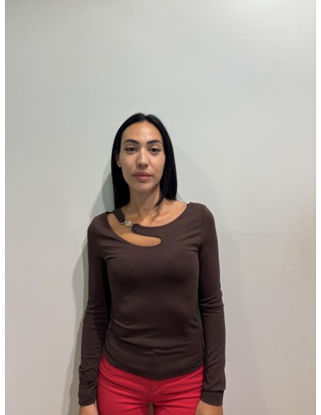 Guess Donna Top Cut Out con Fibbia Dorata in Jersey Stretch  | Mariade