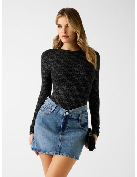 Body Guess Donna con logo 4G e strass maniche lunghe  | Mariadesole.it