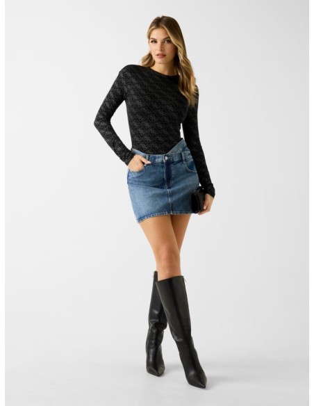 Body Guess Donna con logo 4G e strass maniche lunghe  | Mariadesole.it