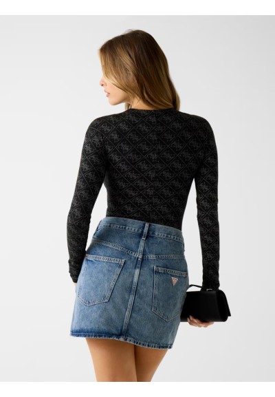 Body Guess Donna con logo 4G e strass maniche lunghe  | Mariadesole.it