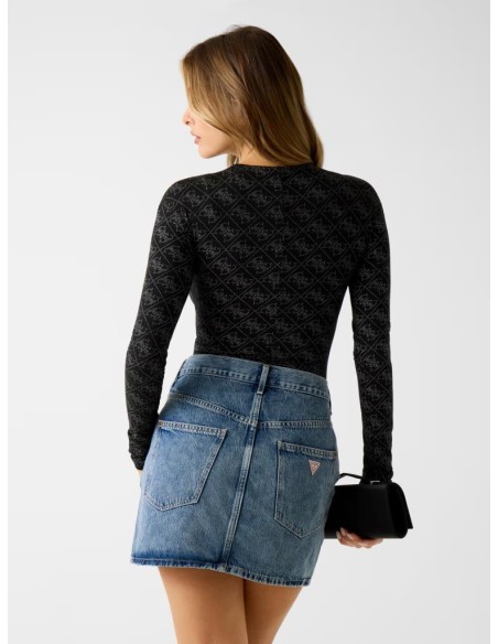 Body Guess Donna con logo 4G e strass maniche lunghe  | Mariadesole.it