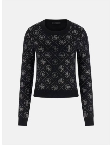 Maglia Guess Donna con strass 4G in misto lana girocollo maniche lungh
