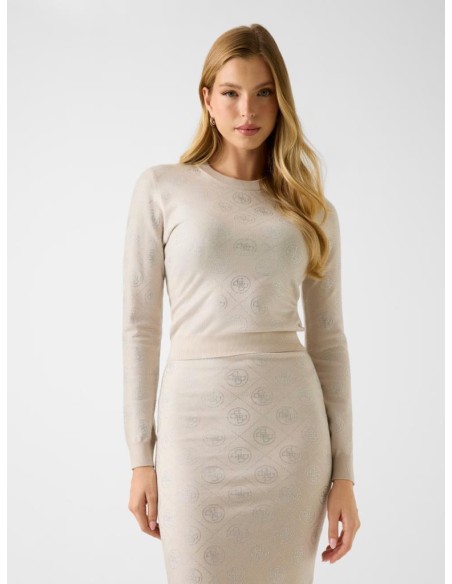 Maglia Guess Donna con strass 4G in misto lana girocollo maniche lungh