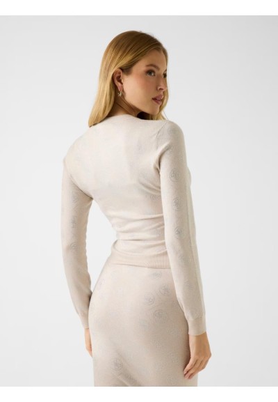 Maglia Guess Donna con strass 4G in misto lana girocollo maniche lungh