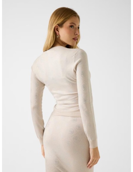 Maglia Guess Donna con strass 4G in misto lana girocollo maniche lungh