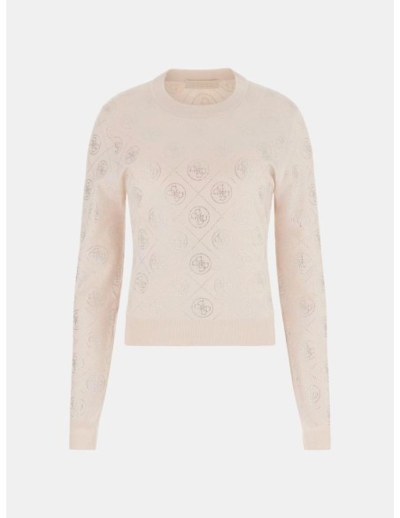 Maglia Guess Donna con strass 4G in misto lana girocollo maniche lungh