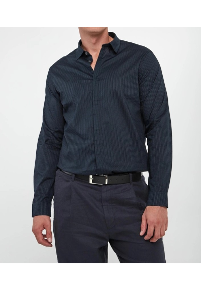 Armani Exchange Camicia Uomo Slim Fit in Cotone Stretch Microfantasia 