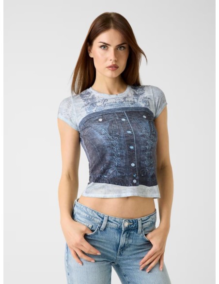T-shirt Guess Donna slim in jersey con stampa all over  | Mariadesole.