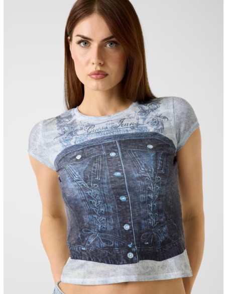T-shirt Guess Donna slim in jersey con stampa all over  | Mariadesole.