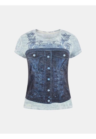 T-shirt Guess Donna slim in jersey con stampa all over  | Mariadesole.