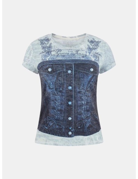 T-shirt Guess Donna slim in jersey con stampa all over  | Mariadesole.