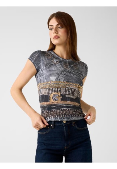 T-shirt Guess Donna slim fit in jersey con stampa all over  | Mariades