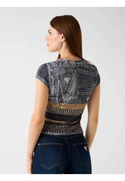 T-shirt Guess Donna slim fit in jersey con stampa all over  | Mariades