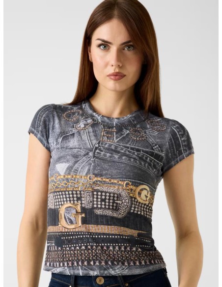 T-shirt Guess Donna slim fit in jersey con stampa all over  | Mariades
