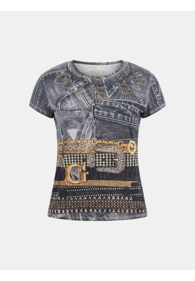 T-shirt Guess Donna slim fit in jersey con stampa all over  | Mariades