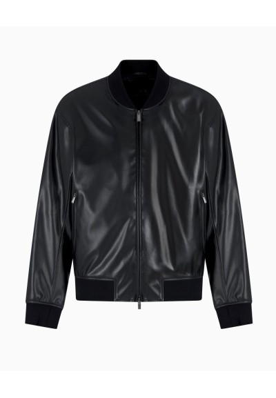 Armani Exchange Giubbino Uomo in Ecopelle Lucida con Zip e Inserti in 