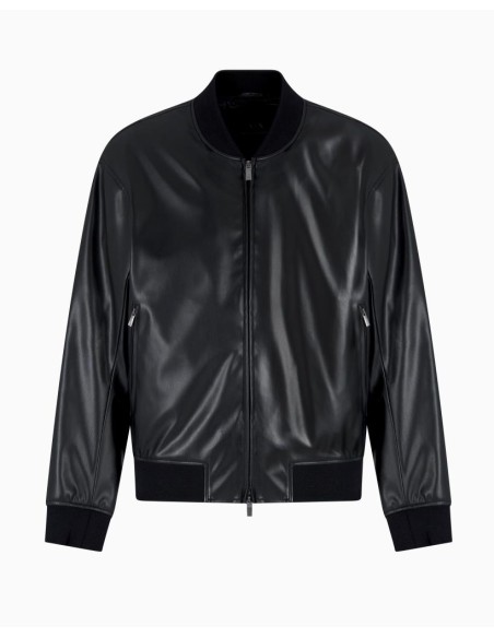 Armani Exchange Giubbino Uomo in Ecopelle Lucida con Zip e Inserti in 