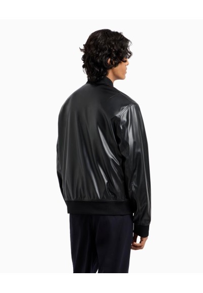 Armani Exchange Giubbino Uomo in Ecopelle Lucida con Zip e Inserti in 