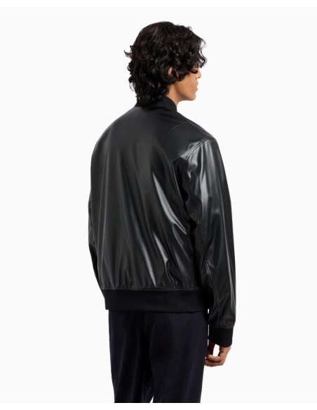 Armani Exchange Giubbino Uomo in Ecopelle Lucida con Zip e Inserti in 