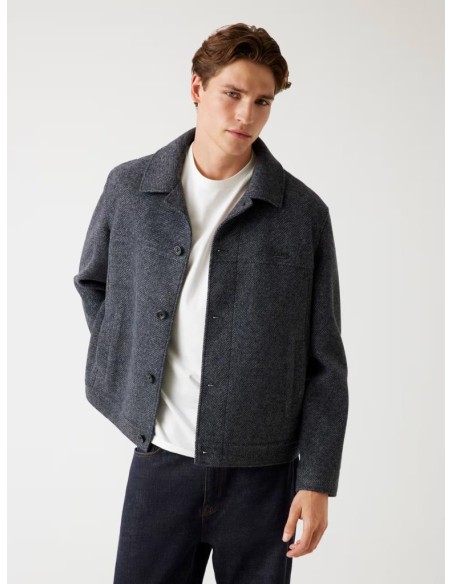 Overshirt uomo Guess in tweed misto lana a spina di pesce  | Mariadeso