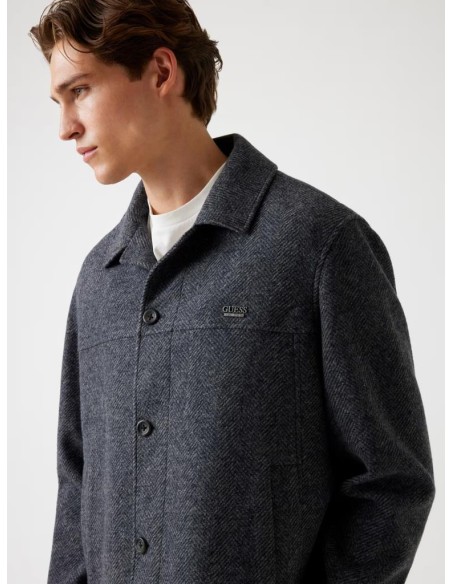 Overshirt uomo Guess in tweed misto lana a spina di pesce  | Mariadeso