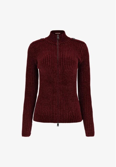 Cardigan Donna Guess Monocromo con Colletto Alto e Chiusura a Cerniera