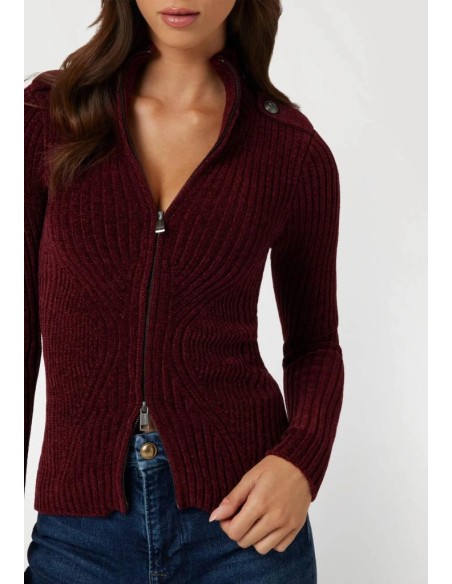 Cardigan Donna Guess Monocromo con Colletto Alto e Chiusura a Cerniera