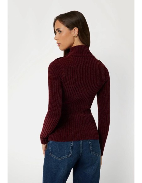 Cardigan Donna Guess Monocromo con Colletto Alto e Chiusura a Cerniera