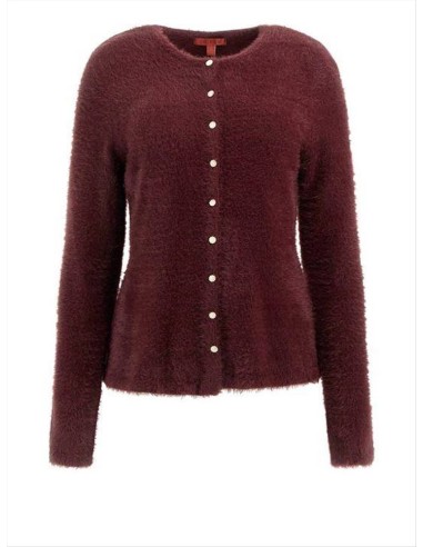 Guess Cardigan Donna Akyra Bordeaux con Girocollo e Bottone  | Mariade