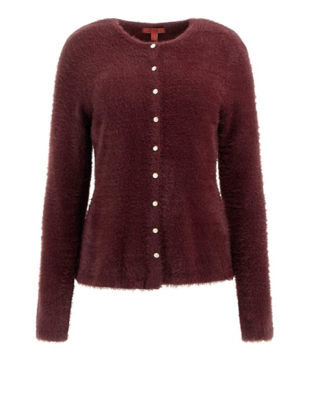 Guess Cardigan Donna Akyra Bordeaux con Girocollo e Bottone  | Mariade