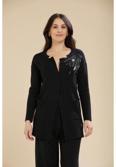 Cardigan lungo donna Carola Maria Milano con applicazioni in viscosa f