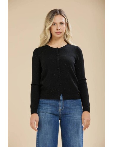 Cardigan donna Carola Maria Milano paricollo con micropaillettes in vi