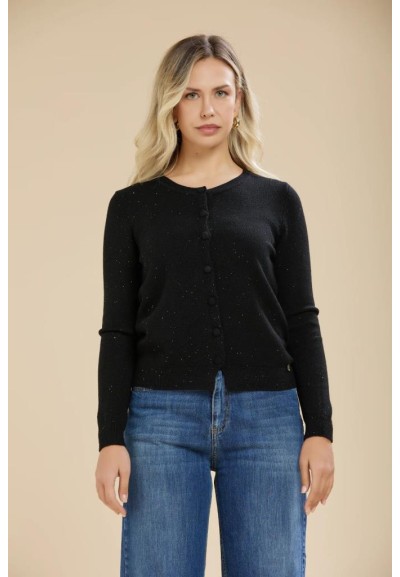 Cardigan donna Carola Maria Milano paricollo con micropaillettes in vi