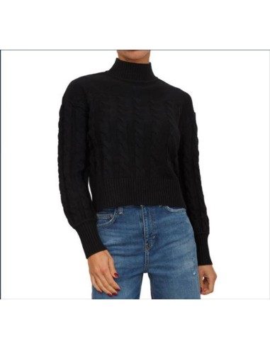 Maglia Guess Jeans Donna in misto lana nera con maniche a palloncino  