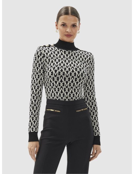 Pullover Donna Nero Marciano by Guess con Collo Alto e Bottoni Decorat