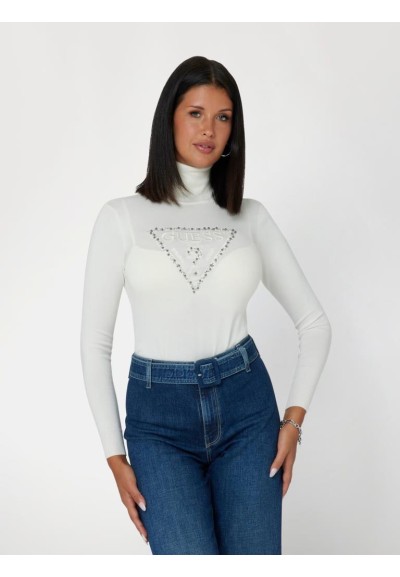 Guess Maglia Donna Slim Fit con Logo Triangolo e Strass  | Mariadesole