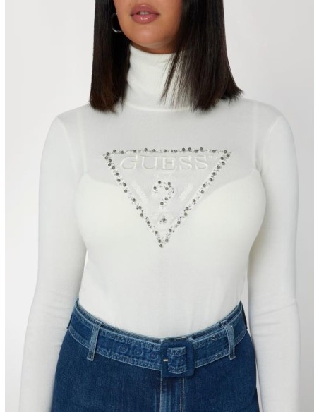 Guess Maglia Donna Slim Fit con Logo Triangolo e Strass  | Mariadesole
